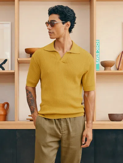 Frescobol Carioca Ribbed-knit Cotton Polo Shirt In Lemon