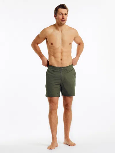 Frescobol Carioca Rio Slim-fit Mid-length Recycled Swim Shorts In Botanical Green