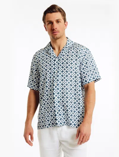 Frescobol Carioca Roberto Weave Lyocell Shirt In Summer Night & Silver White