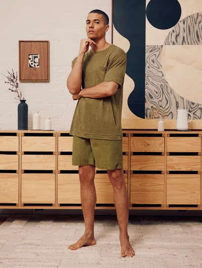 Frescobol Carioca Sergio Straight-leg Cotton-blend Seersucker Drawstring Shorts In Spinach