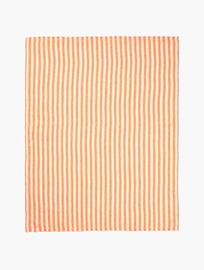 Frescobol Carioca Stripe Linen Beach Towel In Orange & Off-white