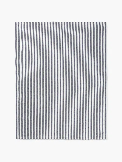 Frescobol Carioca Stripe Linen Beach Towel In Midnight Blue & White