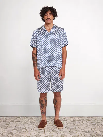 Frescobol Carioca Roberto Printed Silk Shirt In White & Navy