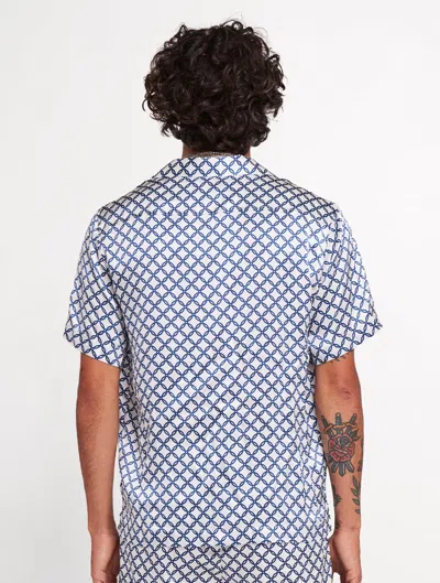 Frescobol Carioca Roberto Printed Silk Shirt In White & Navy