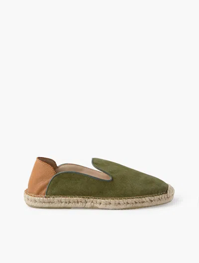 Frescobol Carioca Veluso Suede Espadrilles In Olive & Tan