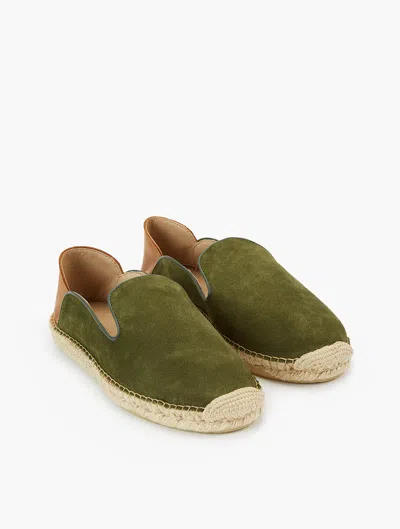 Frescobol Carioca Veluso Suede Espadrilles In Olive & Tan
