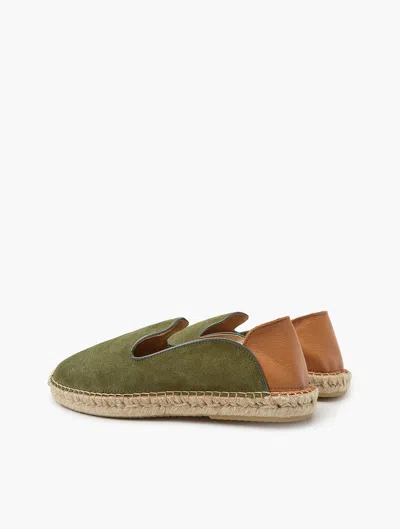 Frescobol Carioca Veluso Suede Espadrilles In Olive & Tan
