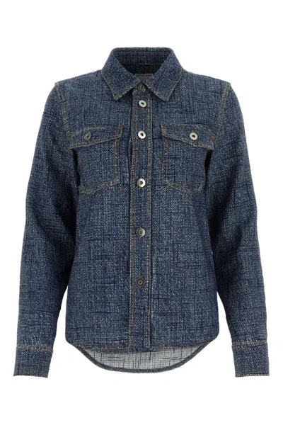 Bottega Veneta Blue Silk And Viscose Denim Printed Shirt In Blue
