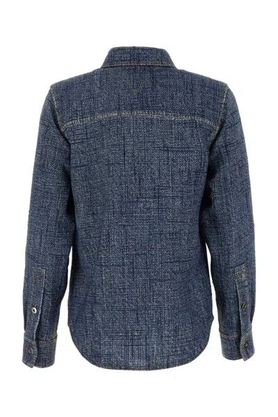 Bottega Veneta Blue Silk And Viscose Denim Printed Shirt In Blue