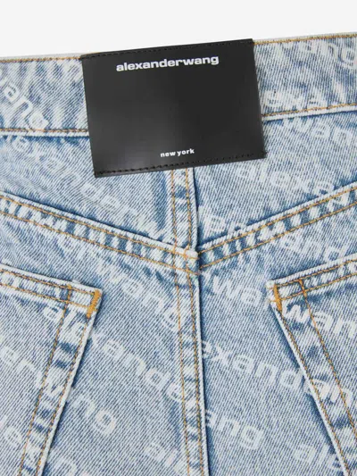 Shop Alexander Wang Logo Denim Shorts In Printed Logo Monogram