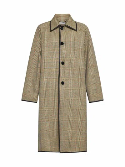 Bottega Veneta Coat With Distorted Prince Of Wales Motif In Beige/yellow/blue