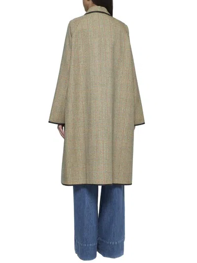 Bottega Veneta Coat With Distorted Prince Of Wales Motif In Beige/yellow/blue