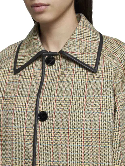 Bottega Veneta Coat With Distorted Prince Of Wales Motif In Beige/yellow/blue