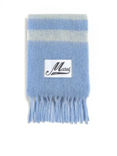 Marni Vertical Striped Scarf With Fringed Ends In Lake