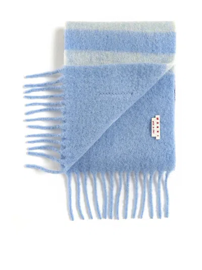 Marni Vertical Striped Scarf With Fringed Ends In Lake