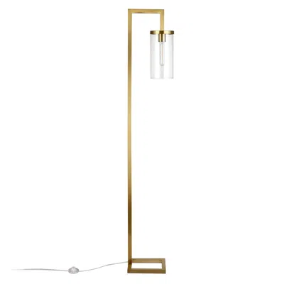 Homezia 67" Brass Reading Floor Lamp With Clear Transparent Glass Drum Shade