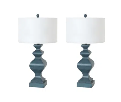 Homezia Set Of Two 31" Distressed Teal Table Lamps With White Drum Shade