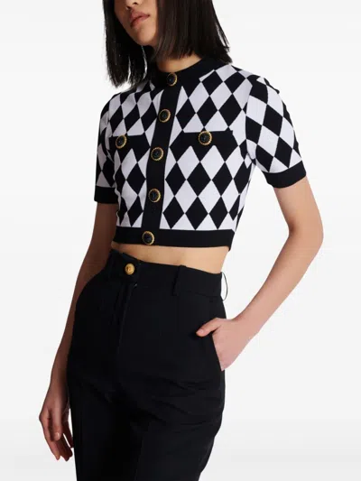 Shop Balmain Buttoned Diamond Crop Top