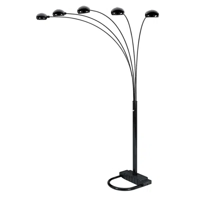 Homezia 84" Black Five Light Arc Floor Lamp With Black Dome Shade