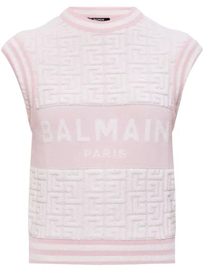 Balmain Monogram Wool And Cotton-blend Knitted Top