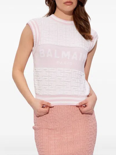 Balmain Monogram Wool And Cotton-blend Knitted Top