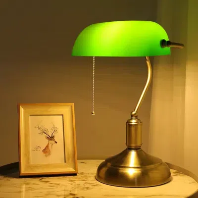 Quikfurn Antique Brass Bankers Lamp Desk Light Table Lamp With Green Glass Shade