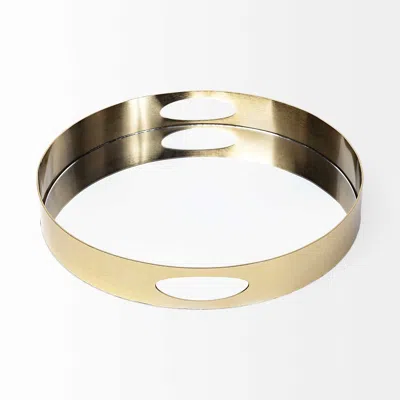 Homezia 15" Antiqued Gold Tone Metal With Mirrored Glass Bottom Tray In Multi