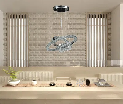 Homezia 17" Silver Chrome Geometric Asymmetrical Stacking Rings Led Chandelier