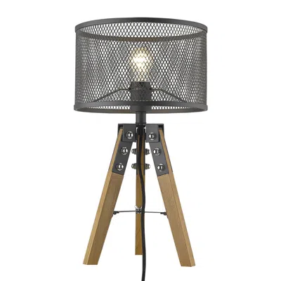 Homezia 20" Brown Metal Column Table Lamp With Black Drum Shade