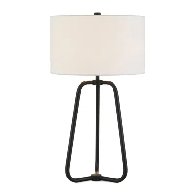 Homezia 25" Black Metal Table Lamp With White Drum Shade