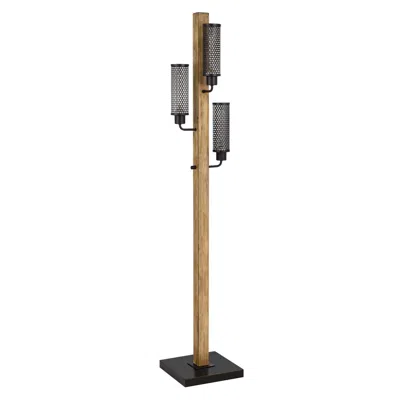 Homezia 61" Brown Three Light Traditional Shaped Floor Lamp With Black Novelty Shade