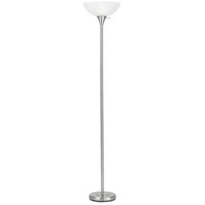 Homezia 70" Nickel Torchiere Floor Lamp With White Frosted Glass Dome Shade
