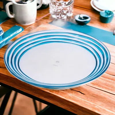Homezia Clear And Blue Four Piece Swirl Acrylic Service For Four Dinner Plate Set In Multi