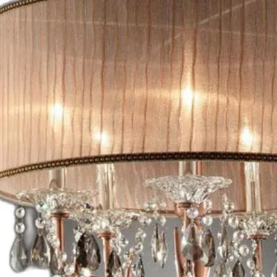 Homezia Silver And Pink Faux Crystal Hanging Chandelier Lamp