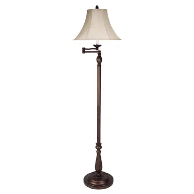 Homezia 62" Rusted Swing Arm Floor Lamp With Champagne Bell Shade