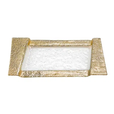Homezia 13" Gold Glass Snack Or Vanity Tray In Multi