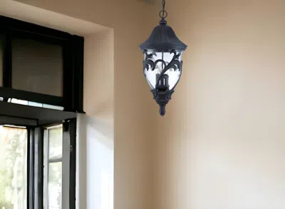 Homezia Xl Three Light Matte Black Leaf Detail Hanging Light