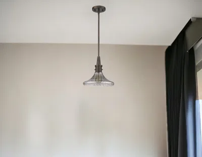 Homezia Antique Bronze Hanging Light With Pebbled Glass Shade