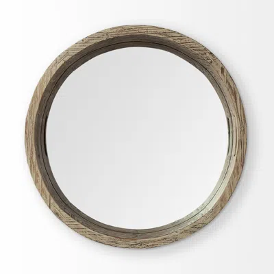 Homezia 4" Light Brown Round Wood Indoor Outdoor Tray With Handles In Multi