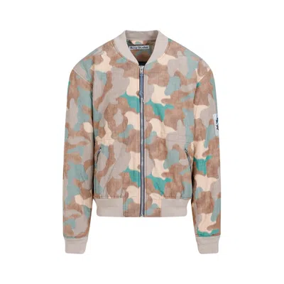 Acne Studios Beige Camouflage Print Bomber Jacket For Men In Multicolour