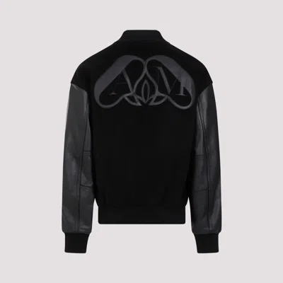 Alexander Mcqueen Leather-trimmed Bomber Jacket In Black