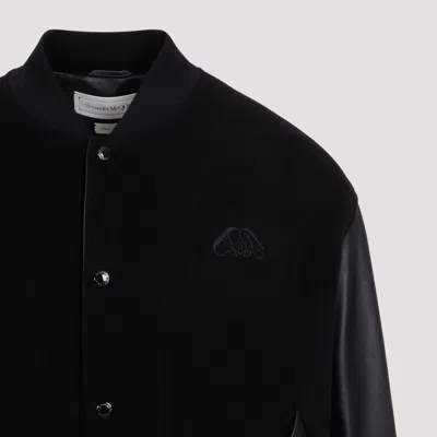 Alexander Mcqueen Leather-trimmed Bomber Jacket In Black