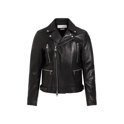 Alexander Mcqueen Slim-fit Zip-detailed Leather Biker Jacket In Black