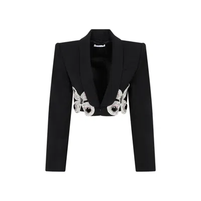 Area Crystal Butterfly Cropped Blazer In Black