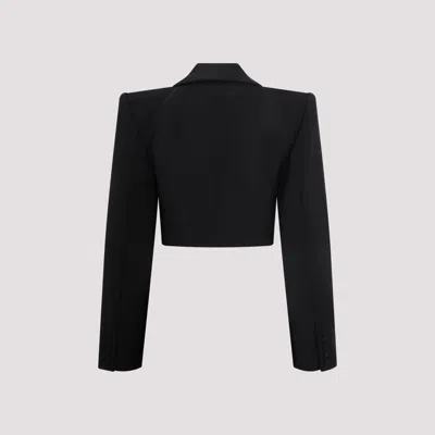 Area Crystal Butterfly Cropped Blazer In Black