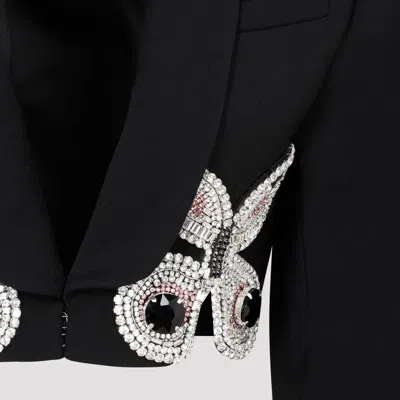 Area Crystal Butterfly Cropped Blazer In Black