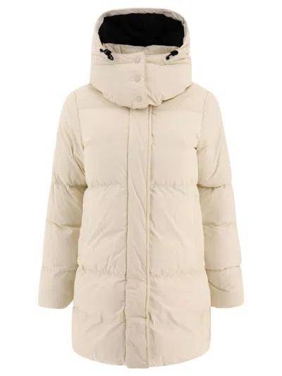 Aspesi Long Hooded Coat With Down And Feather Padding In Beige