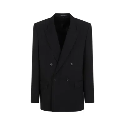 Balenciaga Double-breasted Wool Blazer In Black