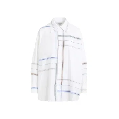 Bottega Veneta Womens White Blue Green Tau Checked Dropped-shoulder Relaxed-fit Cotton Shirt In White