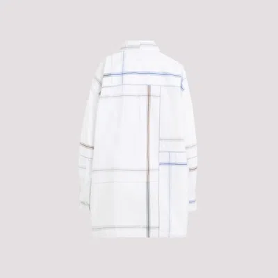 Bottega Veneta Womens White Blue Green Tau Checked Dropped-shoulder Relaxed-fit Cotton Shirt In White